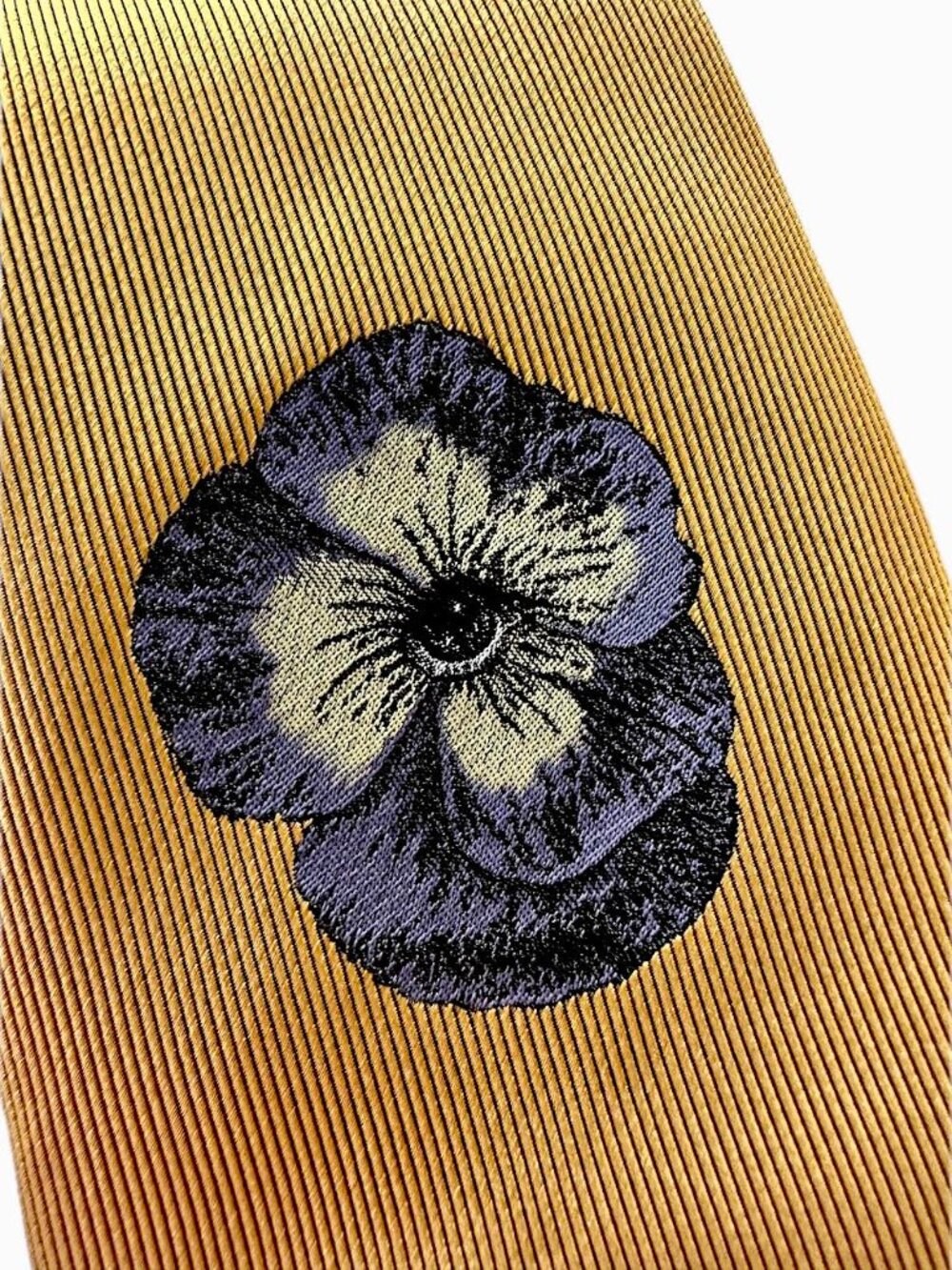 Vintage Fornasetti Milano Gold Silk Necktie Surrealist Pansy Eye Made in Italy